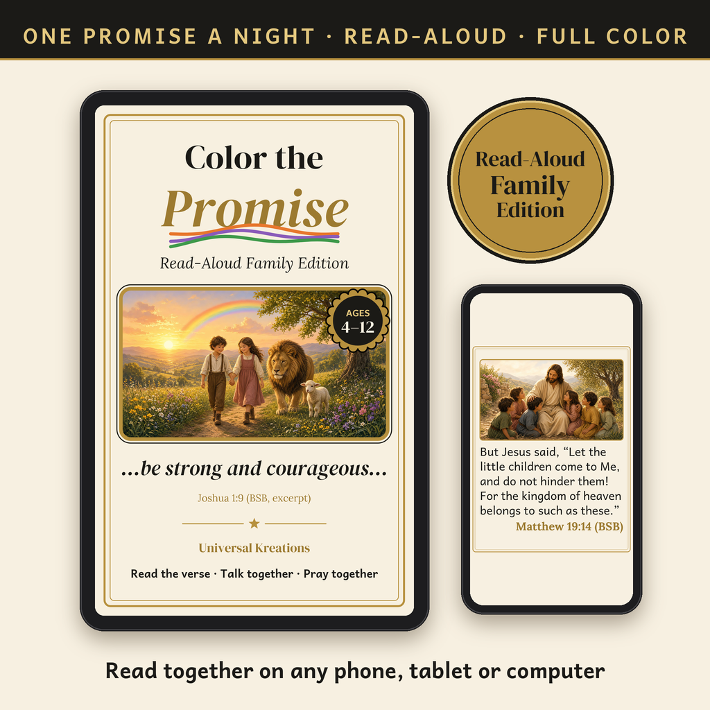 Color the Promise Read-Aloud Family Edition — cover with a full-color illustration, read on phone, tablet or computer