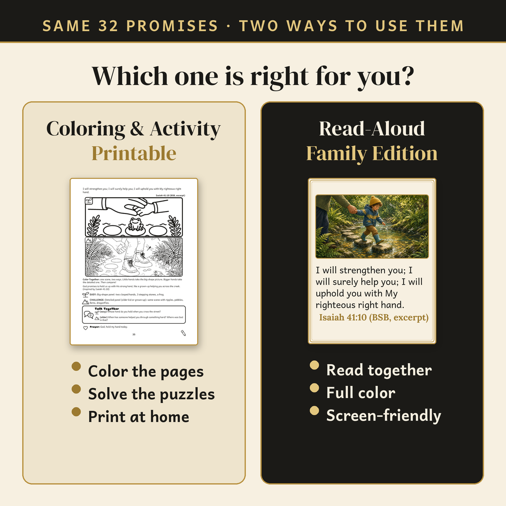Color the Promise Read-Aloud Family Edition — which one is right for you: Read-Aloud edition compared with the coloring printable